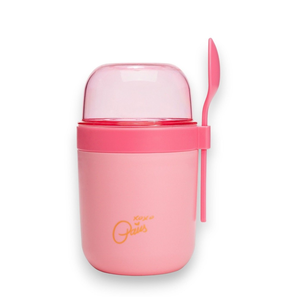 Paris Hilton Pink Bow Snack‎ Cup with Spoon – 3 Compartments, On-the-Go Lunch